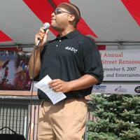 Carlos Nelson encourages the crowd to enjoy the richness and diversity of the Renaissance Festival.